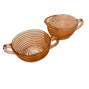 Anchor Hocking Manhattan pink depression glass Cream and Sugar